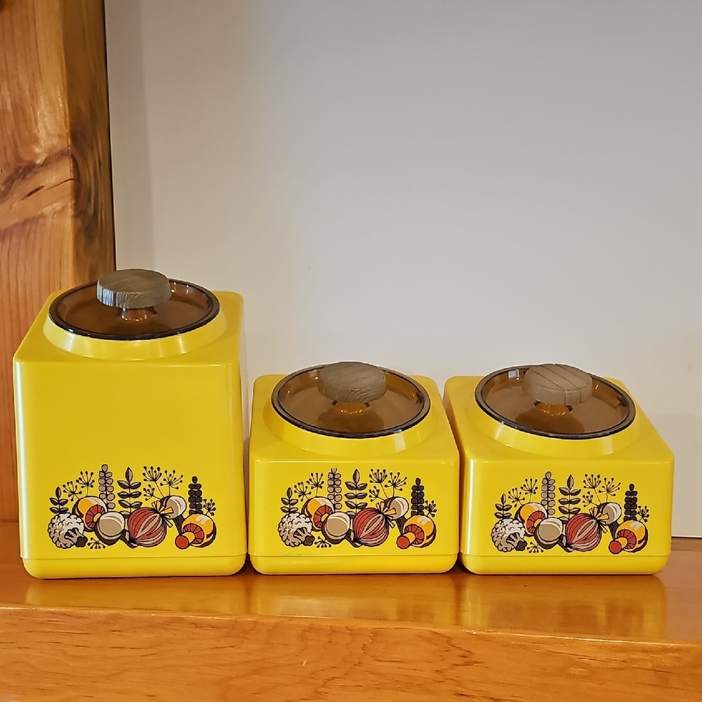 Vintage Yellow Canister Set with Floral Design
